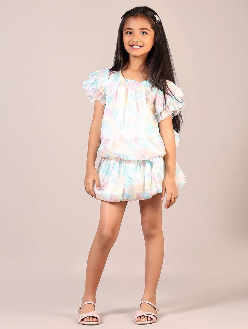 girls printed skirt top twin sets