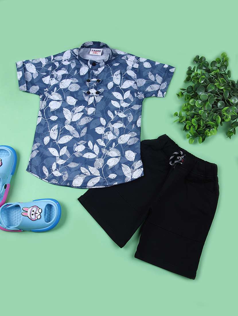 boys printed shirt and shorts set