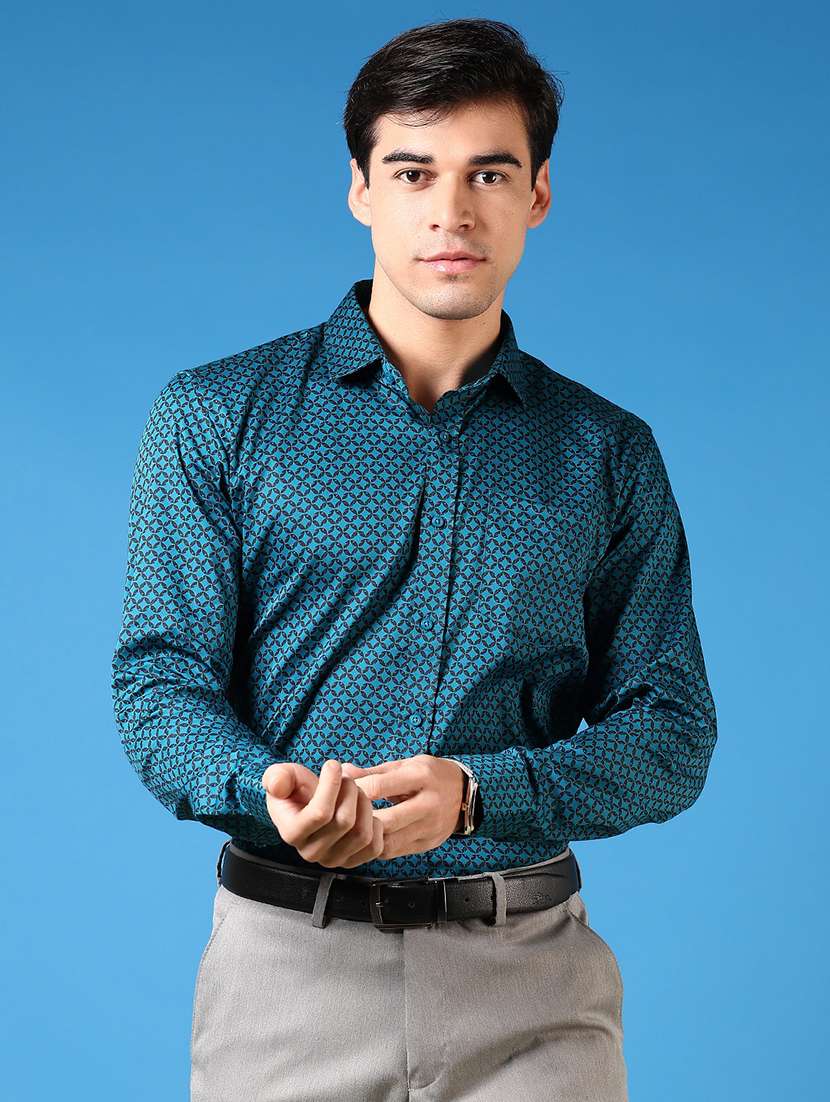 men printed long sleeve regular fit formal shirt