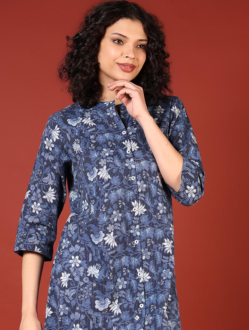 women printed mandarin neck high low kurta - 21688151 - Standard Image - 4