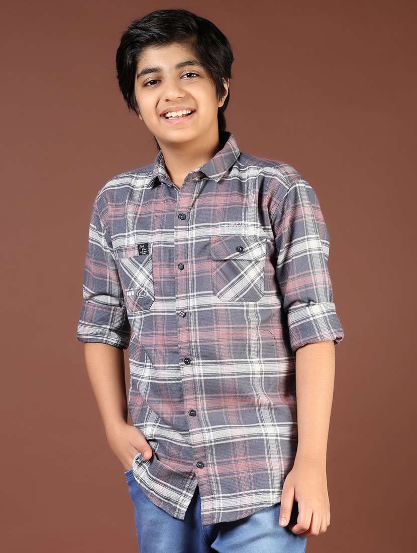 boys checkered long sleeve casual shirt - 21688164 -  Standard Image - 1