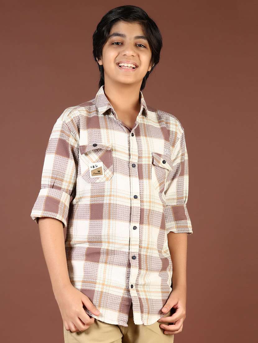 boys checkered long sleeve casual shirt - 21688166 -  Standard Image - 1