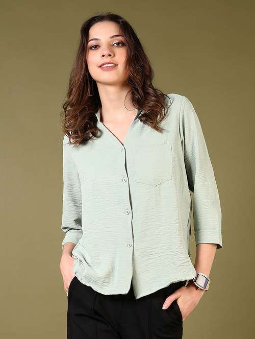 women solid three quarter sleeve regular shirt - 21688168 -  Standard Image - 0