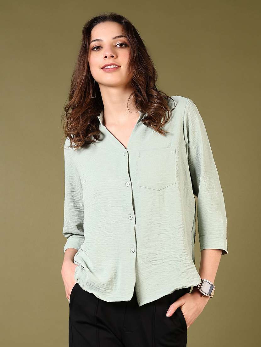 women solid three quarter sleeve regular shirt