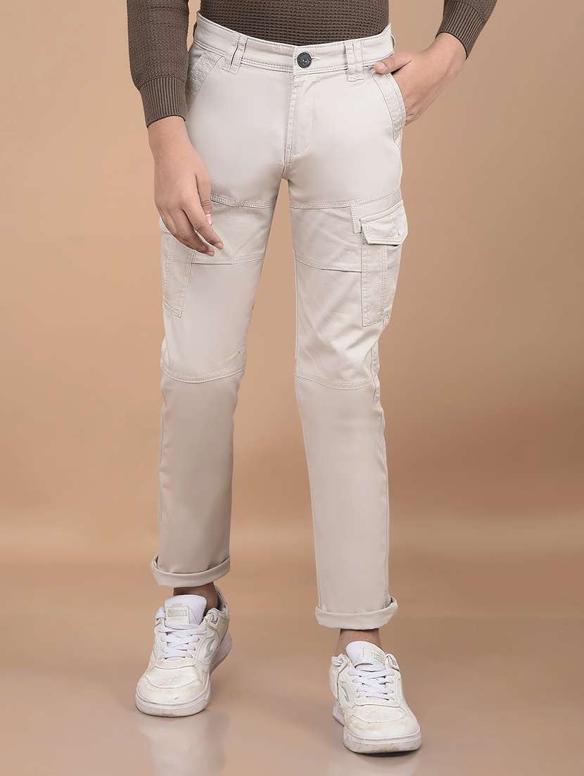 boys grey solid mid rise cargo