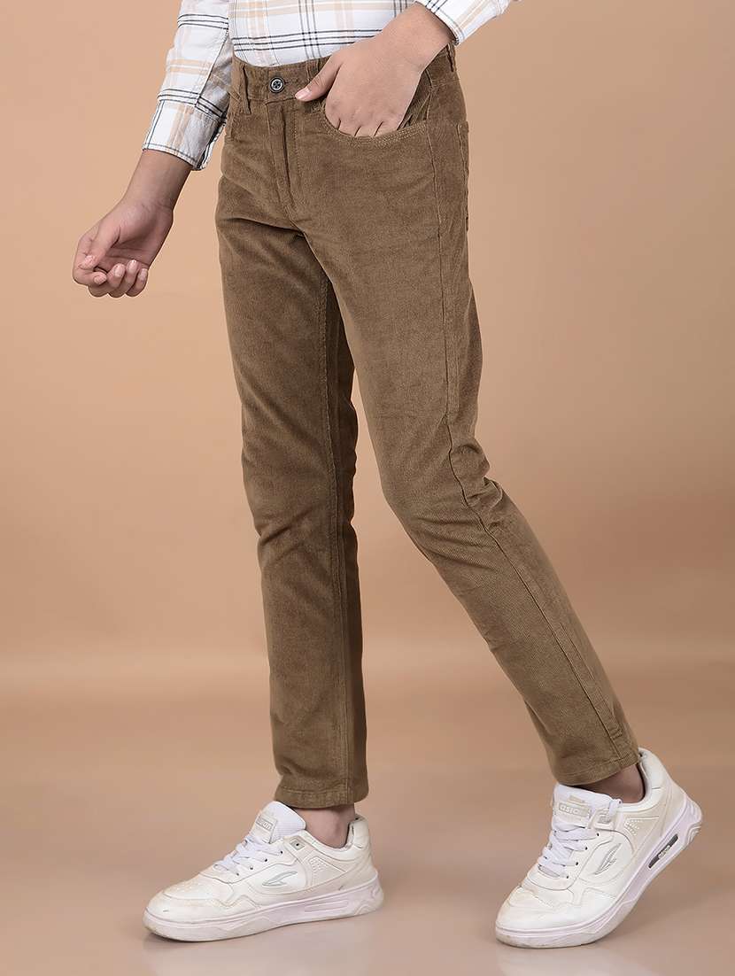 boys brown solid mid rise corduroy trouser - 21688352 -  Standard Image - 1