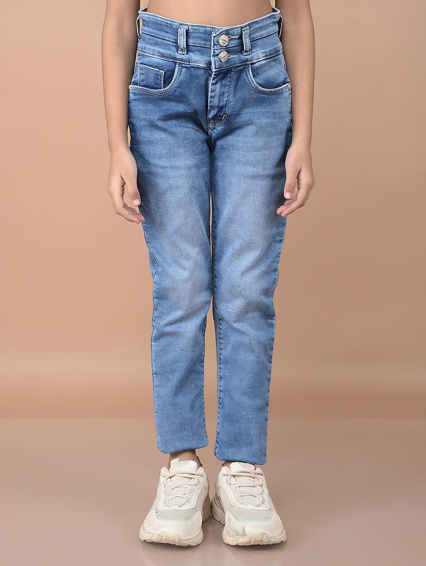 girls light blue plain jeans