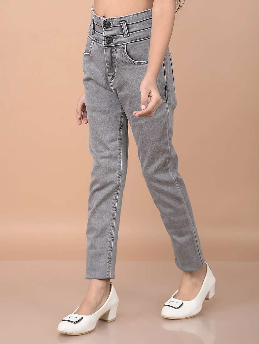 girls grey skinny fit plain jeans - 21688380 -  Standard Image - 1