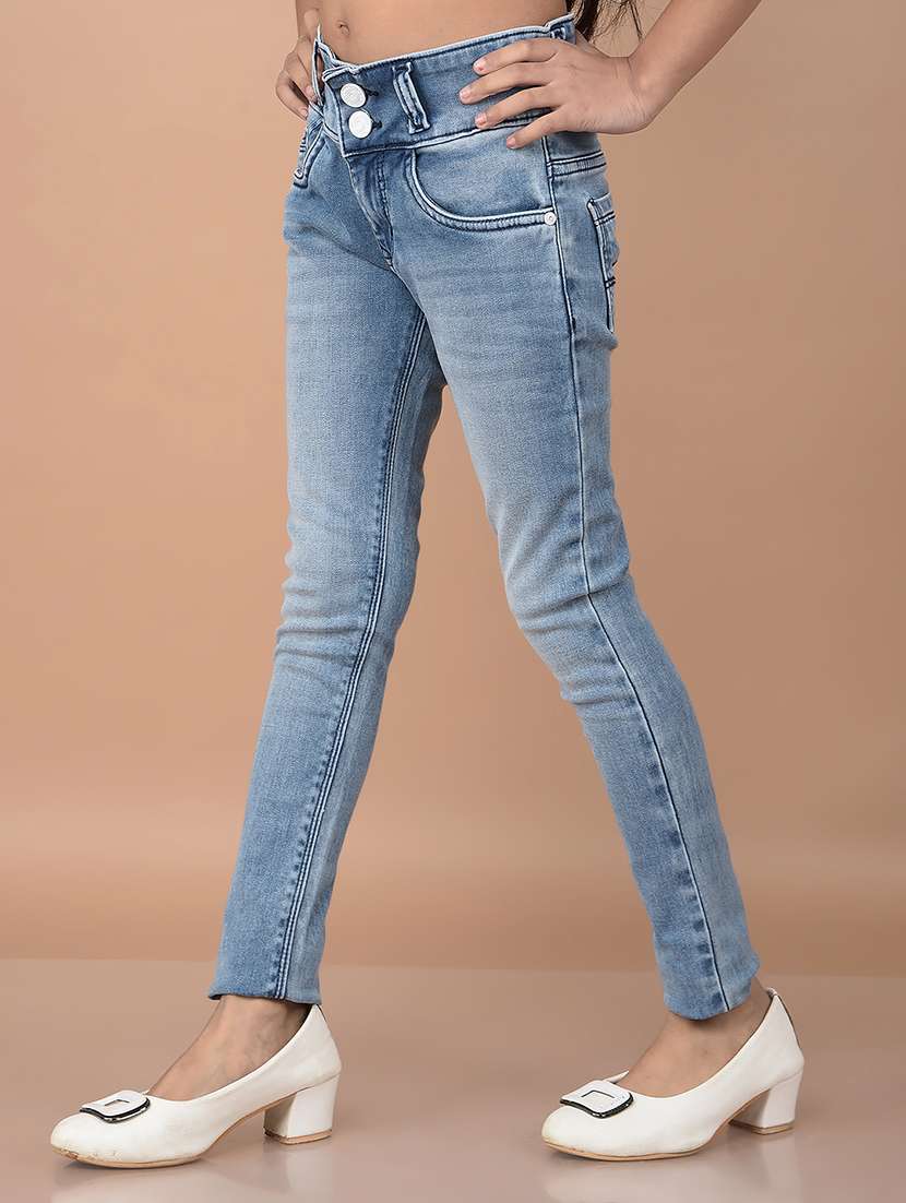girls blue solid mid rise plain jean - 21688381 -  Standard Image - 1