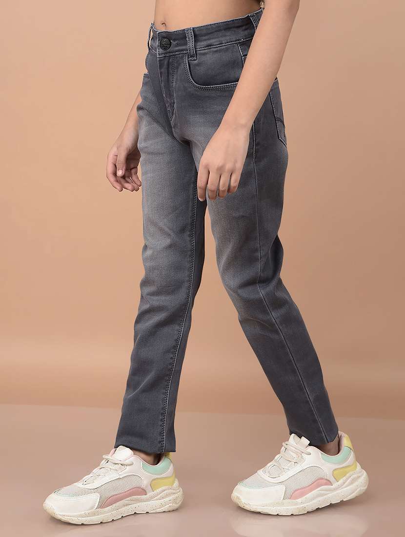 girls grey skinny fit plain jeans - 21688382 -  Standard Image - 1