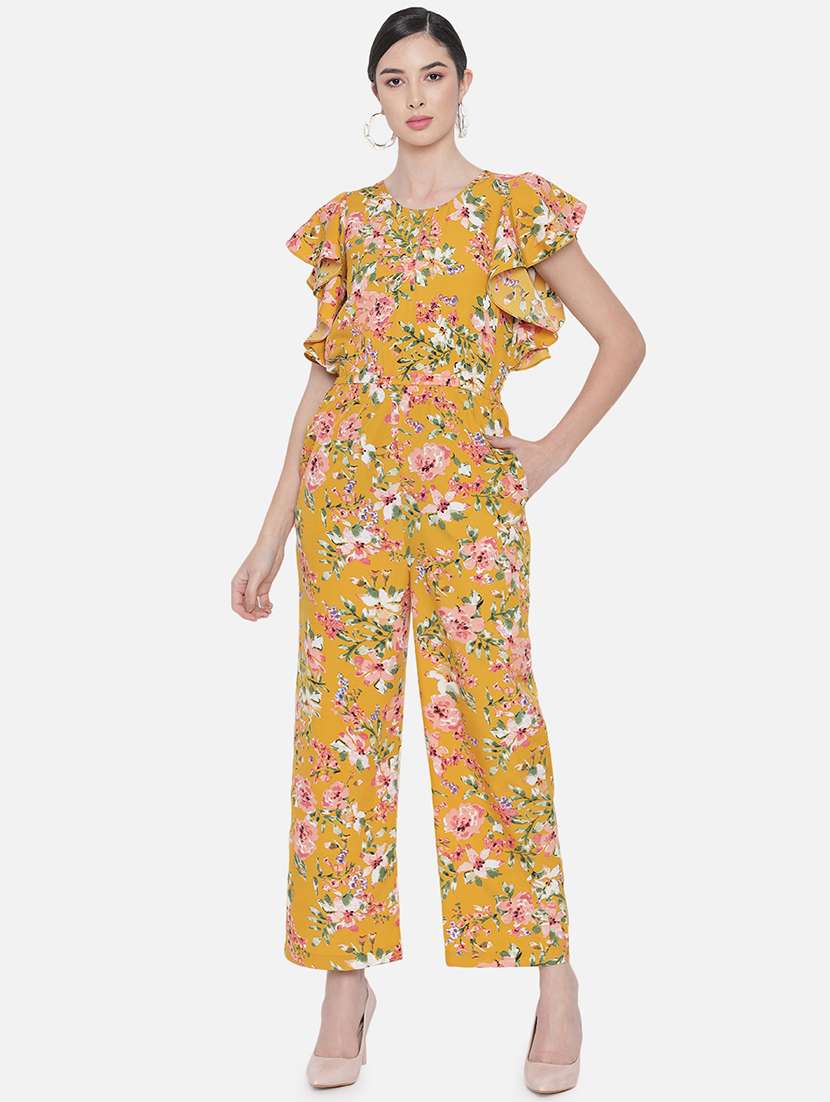 women printed ruffled detailed full length jumpsuit
