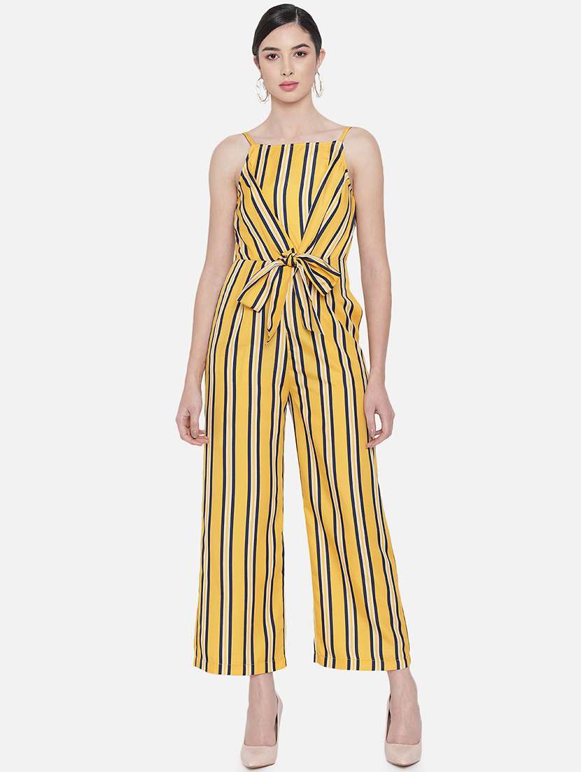 women striped sleeveless full length jumpsuit
