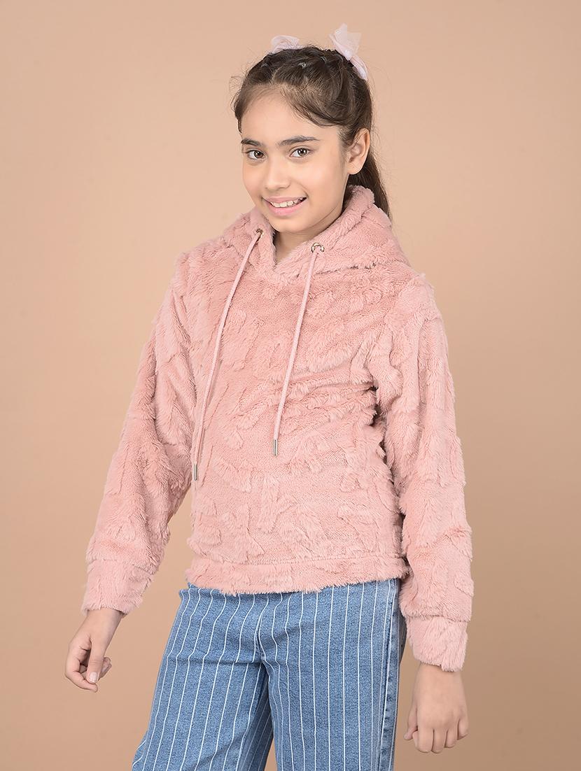 girls peach solid long sleeve sweatshirts - 21688431 -  Standard Image - 1