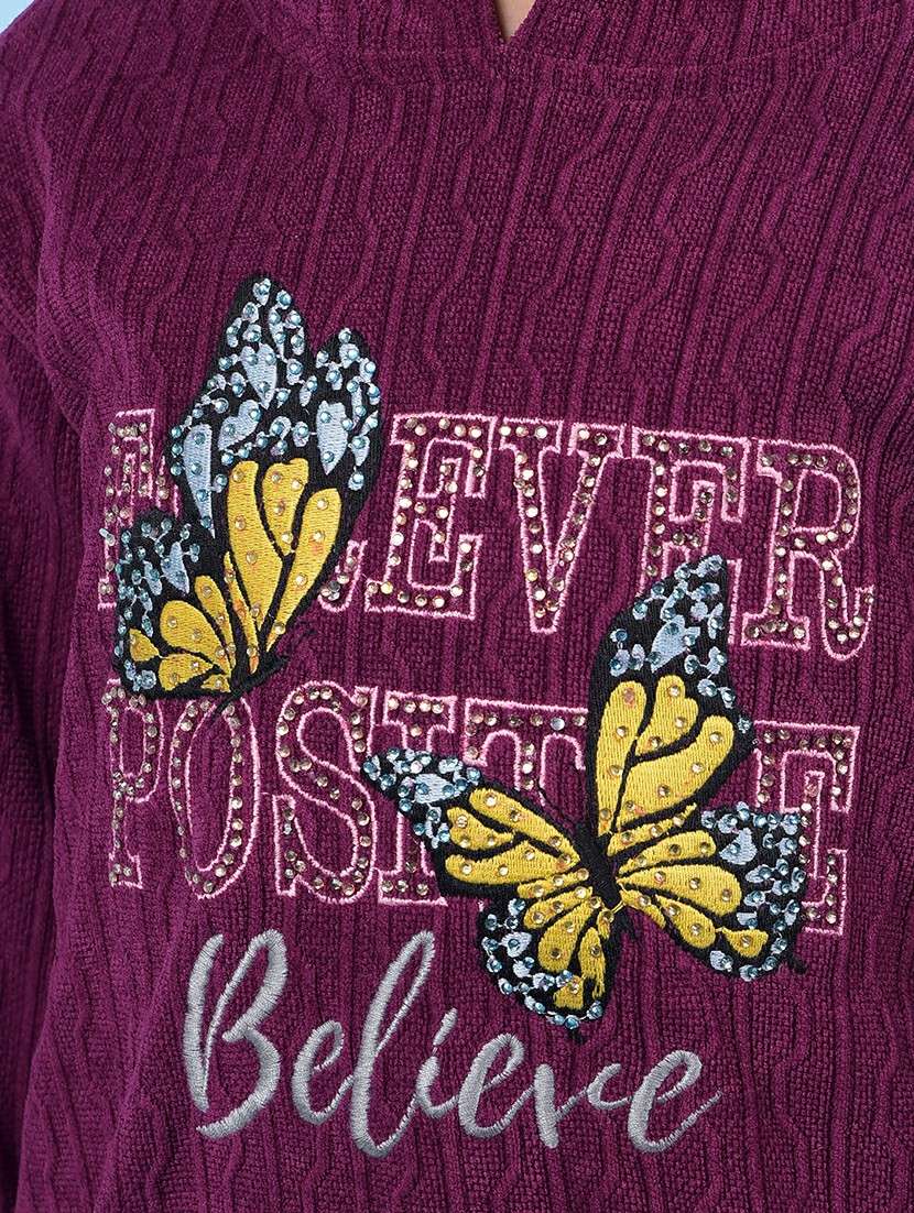 girls self design hooded neck sweater - 21688435 - Standard Image - 6