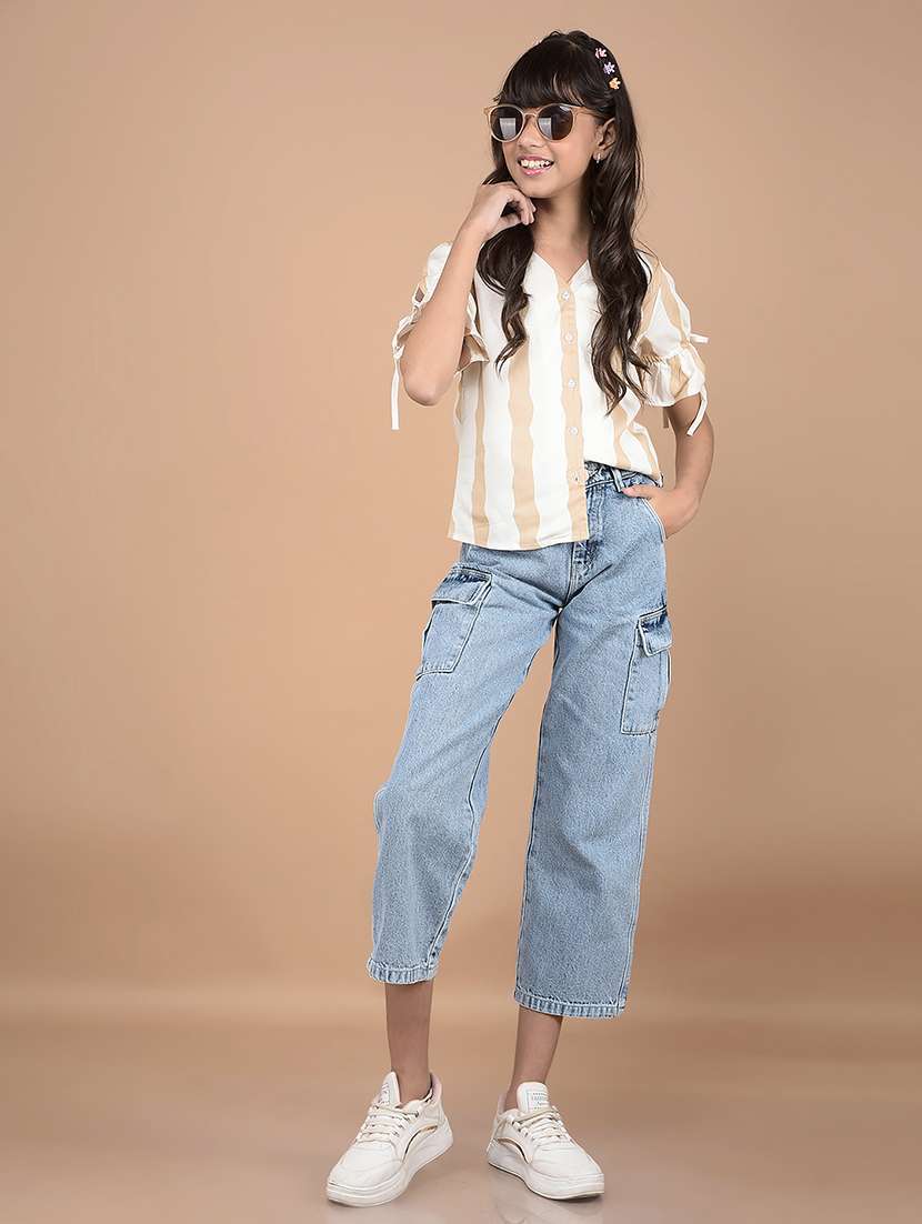 girls beige striped puff sleeve top - 21688448 - Standard Image - 4