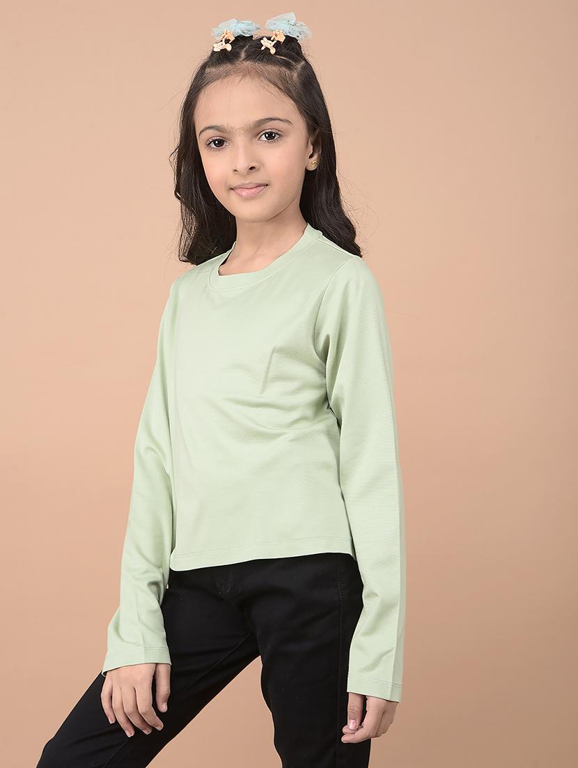 girls green solid long sleeve tees - 21688454 - Standard Image - 1