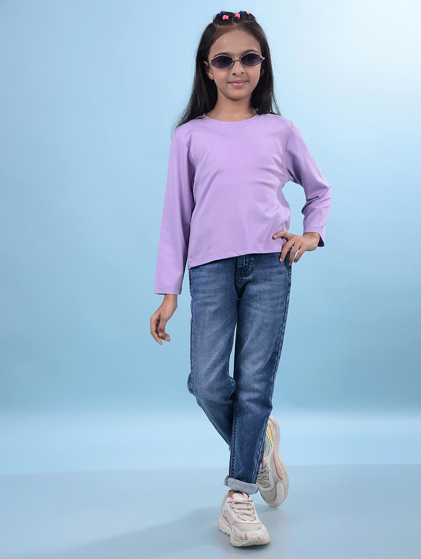 girls light blue solid long sleeve tee - 21688455 - Standard Image - 4