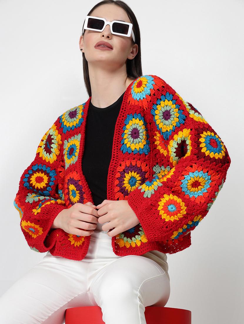 women crochet long sleeves cardigan - 21688472 - Standard Image - 1