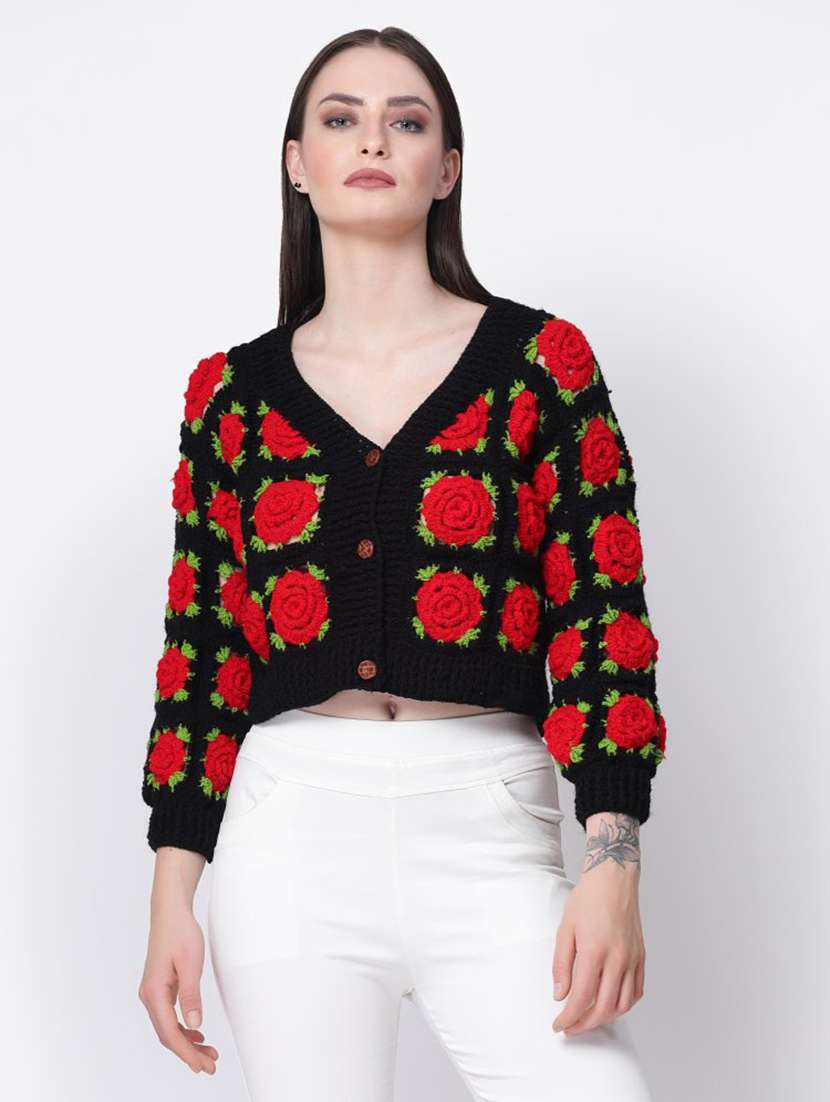 women crochet long sleeves crop cardigan - 21688476 -  Zoom Image - 0