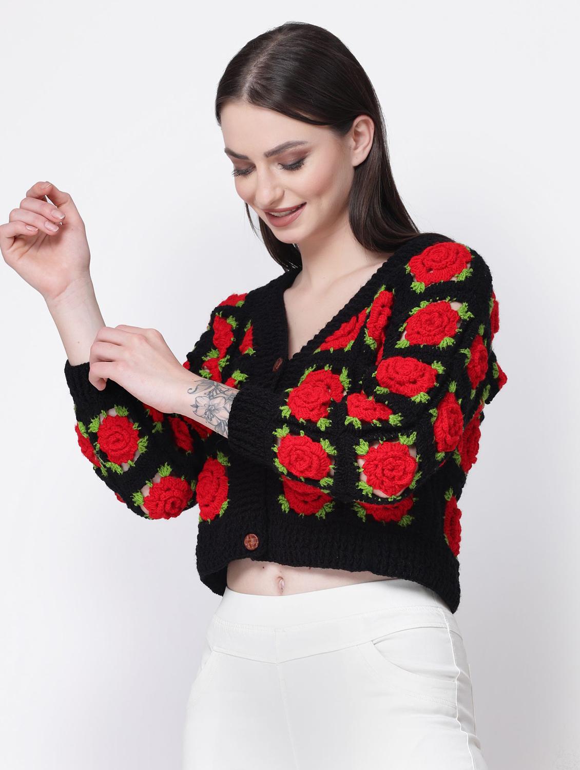 women crochet long sleeves crop cardigan - 21688476 - Standard Image - 1