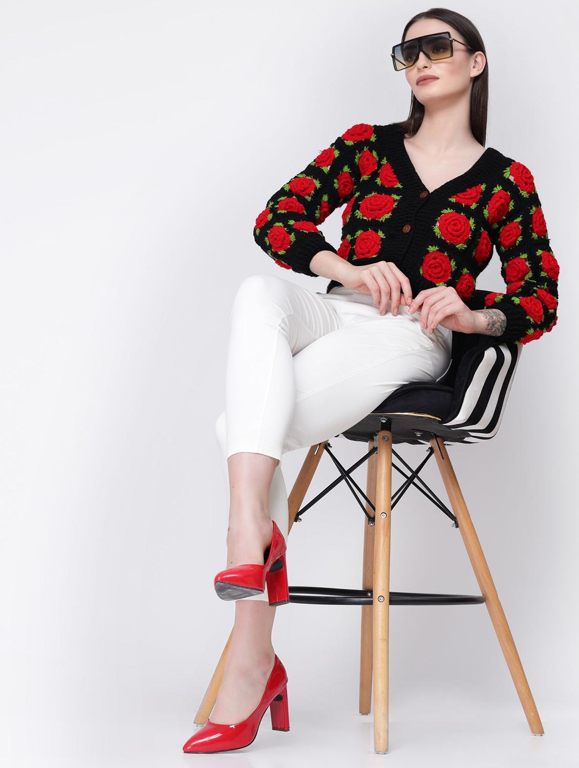 women crochet long sleeves crop cardigan - 21688476 - Standard Image - 4