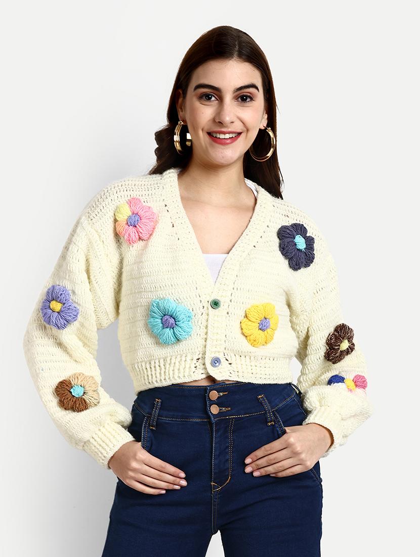 women crochet long sleeves crop cardigan - 21688477 - Zoom Image - 0