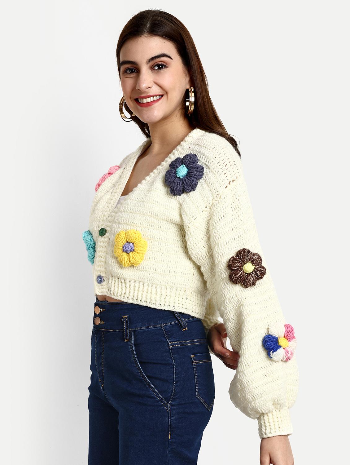 women crochet long sleeves crop cardigan - 21688477 - Standard Image - 1