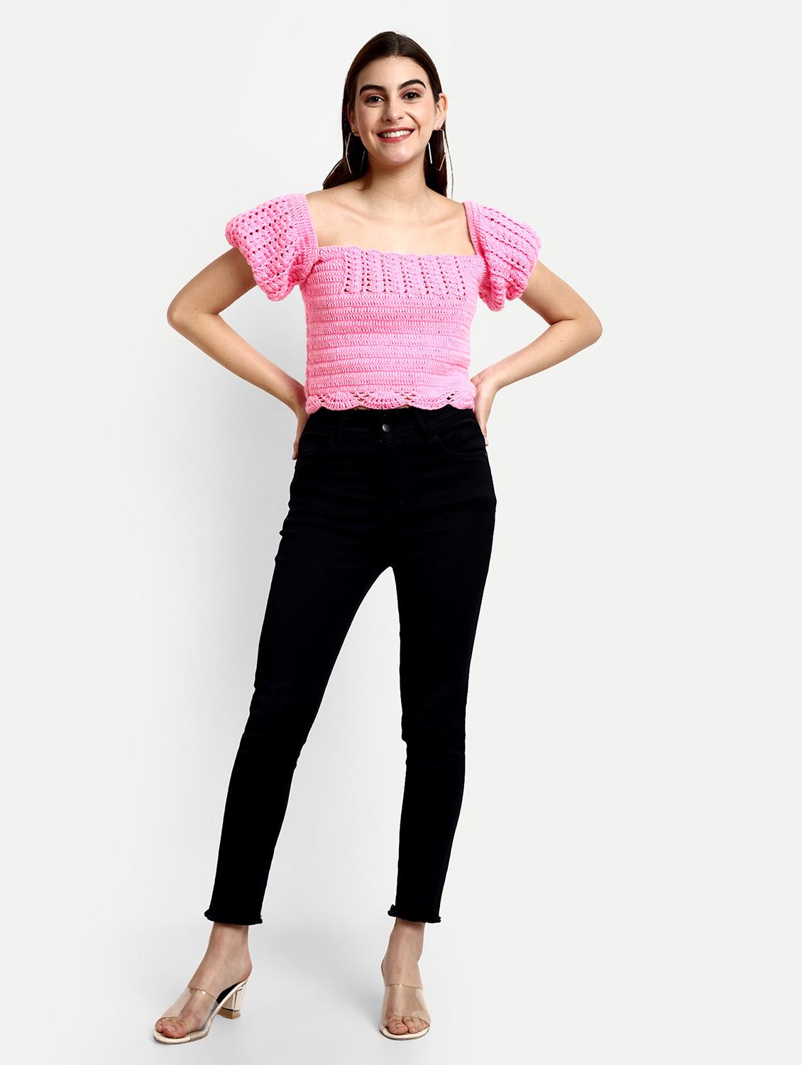 women crochet detailed puff sleeves top - 21688479 - Standard Image - 4