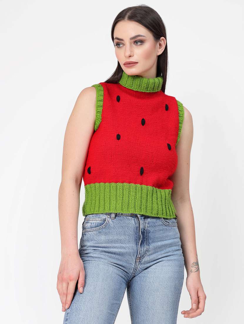 women watermelon patterned color block sleeveless pullover - 21688482 -  Zoom Image - 0