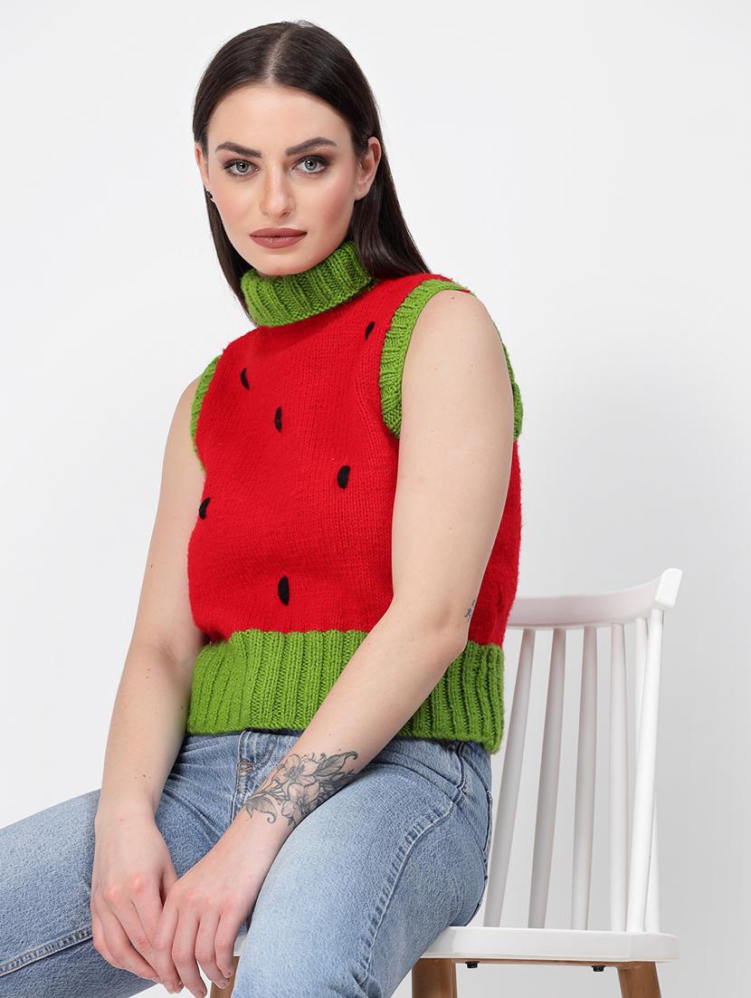 women watermelon patterned color block sleeveless pullover - 21688482 - Standard Image - 1