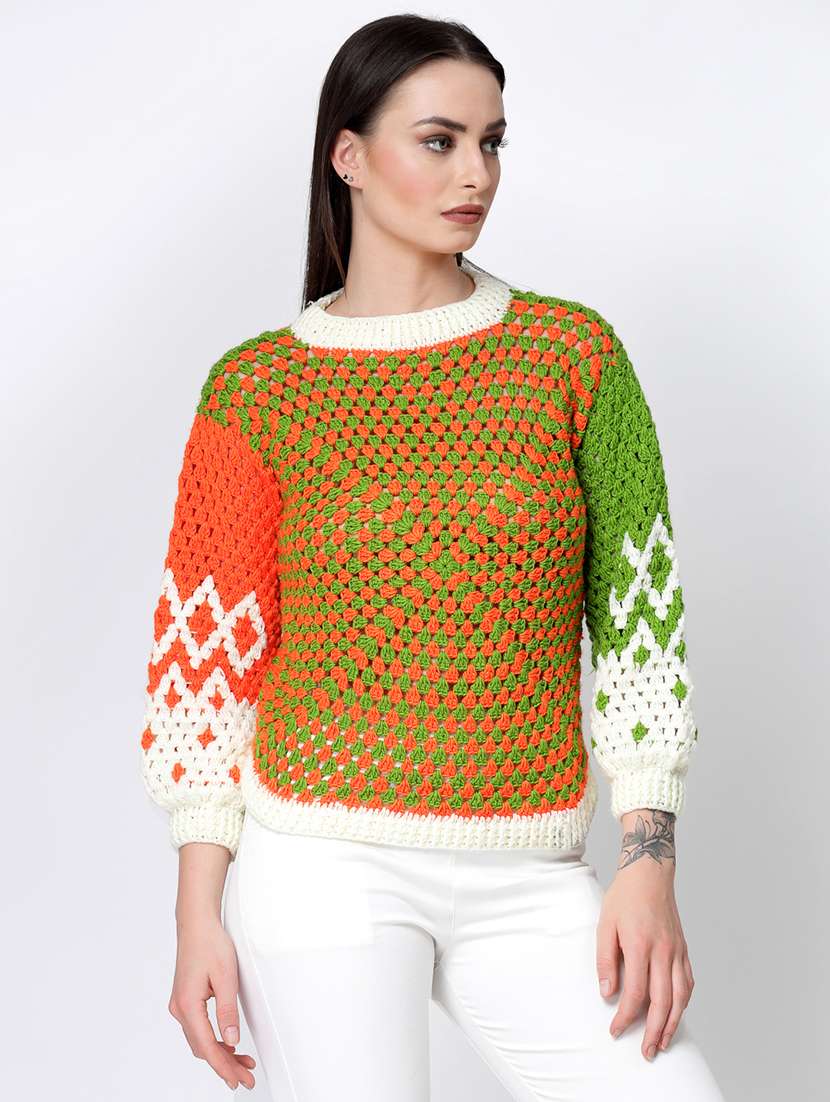 women color block round neck long sleeve pullover