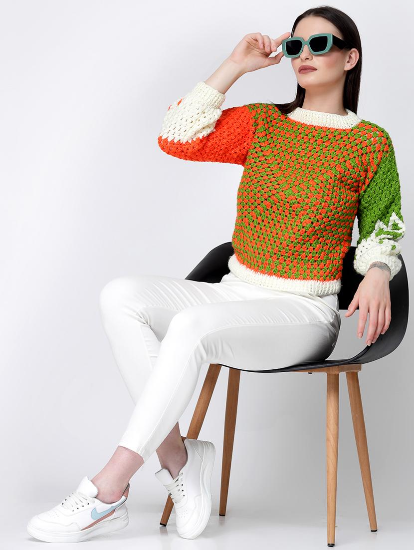 women color block round neck long sleeve pullover - 21688488 - Standard Image - 4