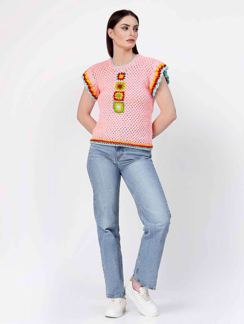 women self designed cap sleeves pullover - 21688490 -  Standard Image - 4