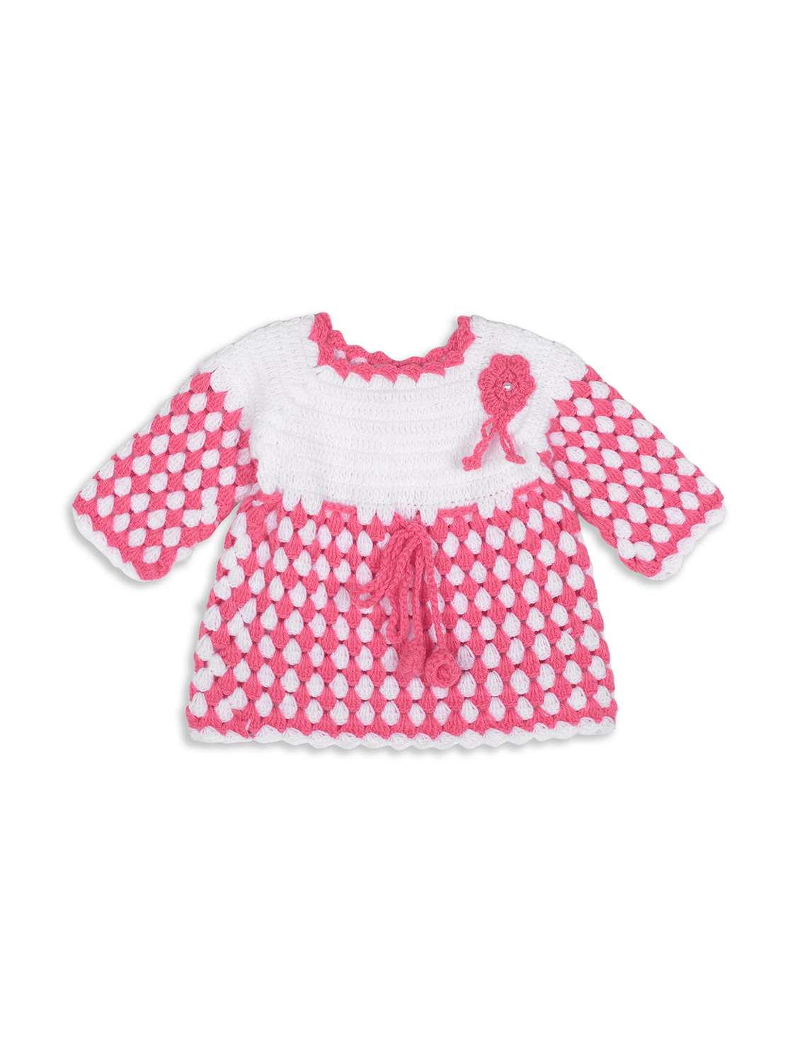 girls pink self design frock and cap - 21688494 -  Standard Image - 1