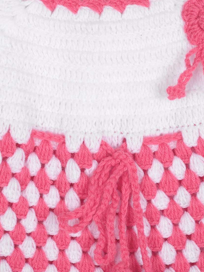 girls pink self design frock and cap - 21688494 -  Standard Image - 4