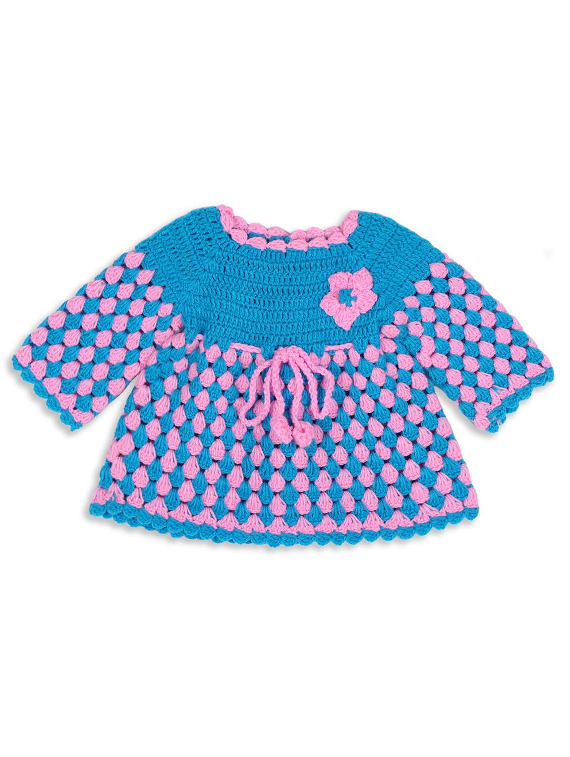 girls blue self design frock and cap - 21688497 -  Standard Image - 1