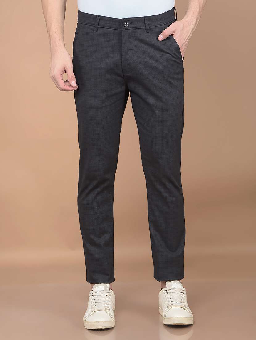 men mid rise checkered chinos