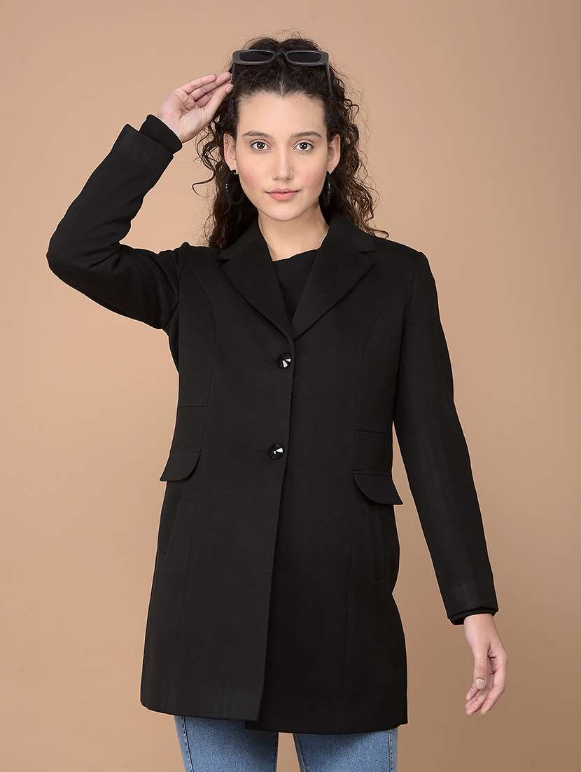 women solid long sleeve trench coat