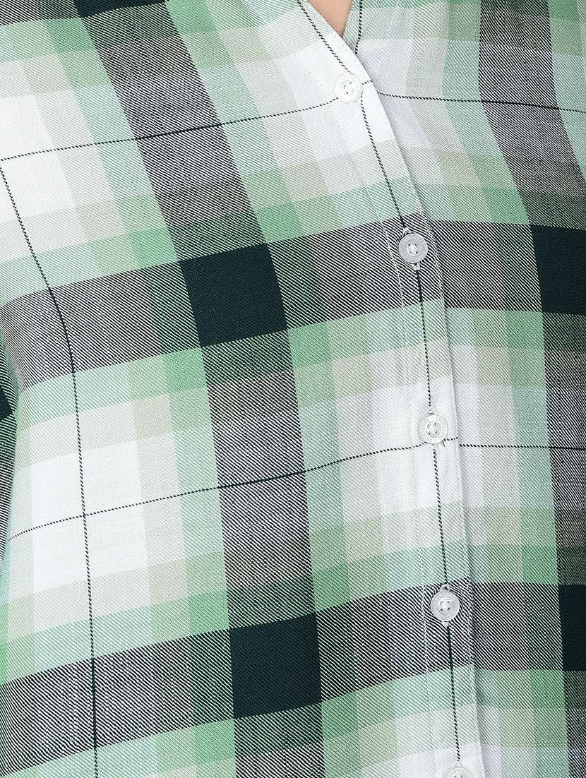 women checkered collared high low shirt - 21688700 -  Standard Image - 1