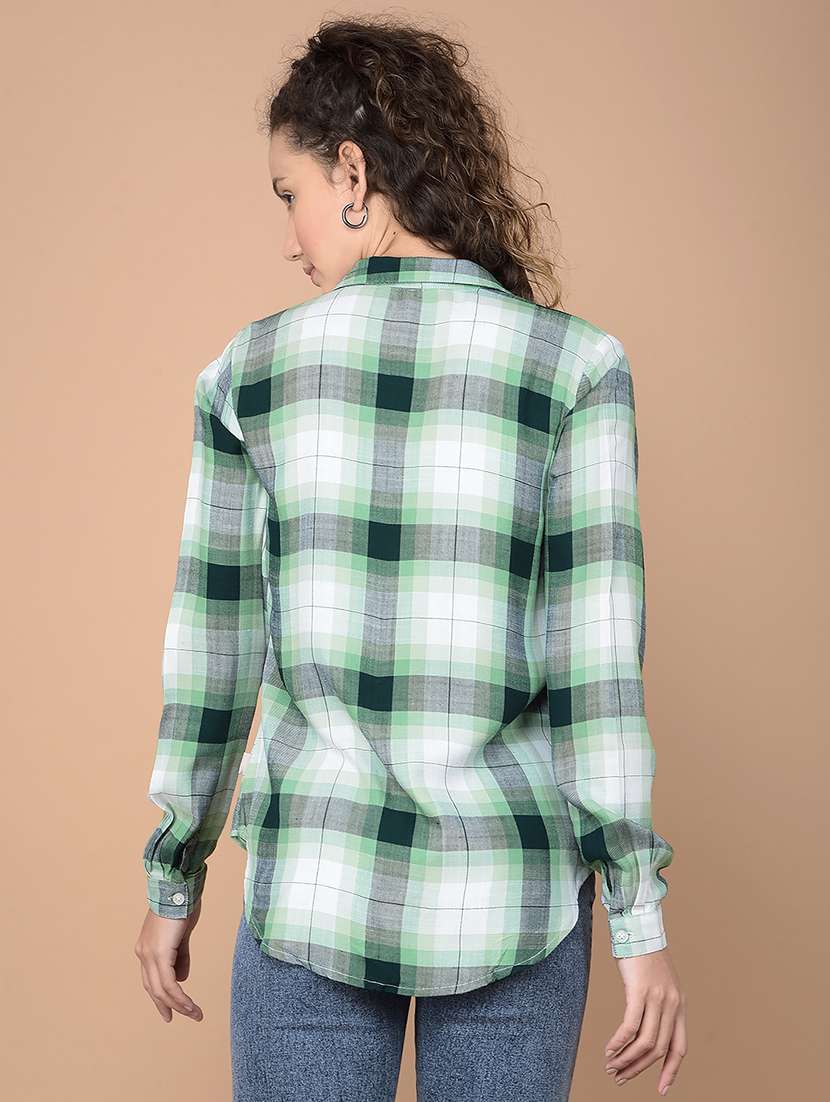 women checkered collared high low shirt - 21688700 -  Standard Image - 4