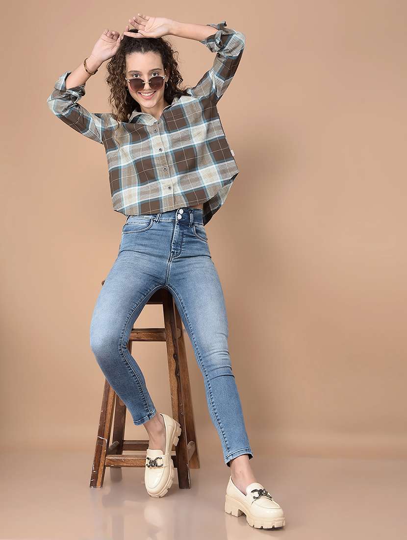 women checkered collared high low shirt - 21688701 - Standard Image - 4
