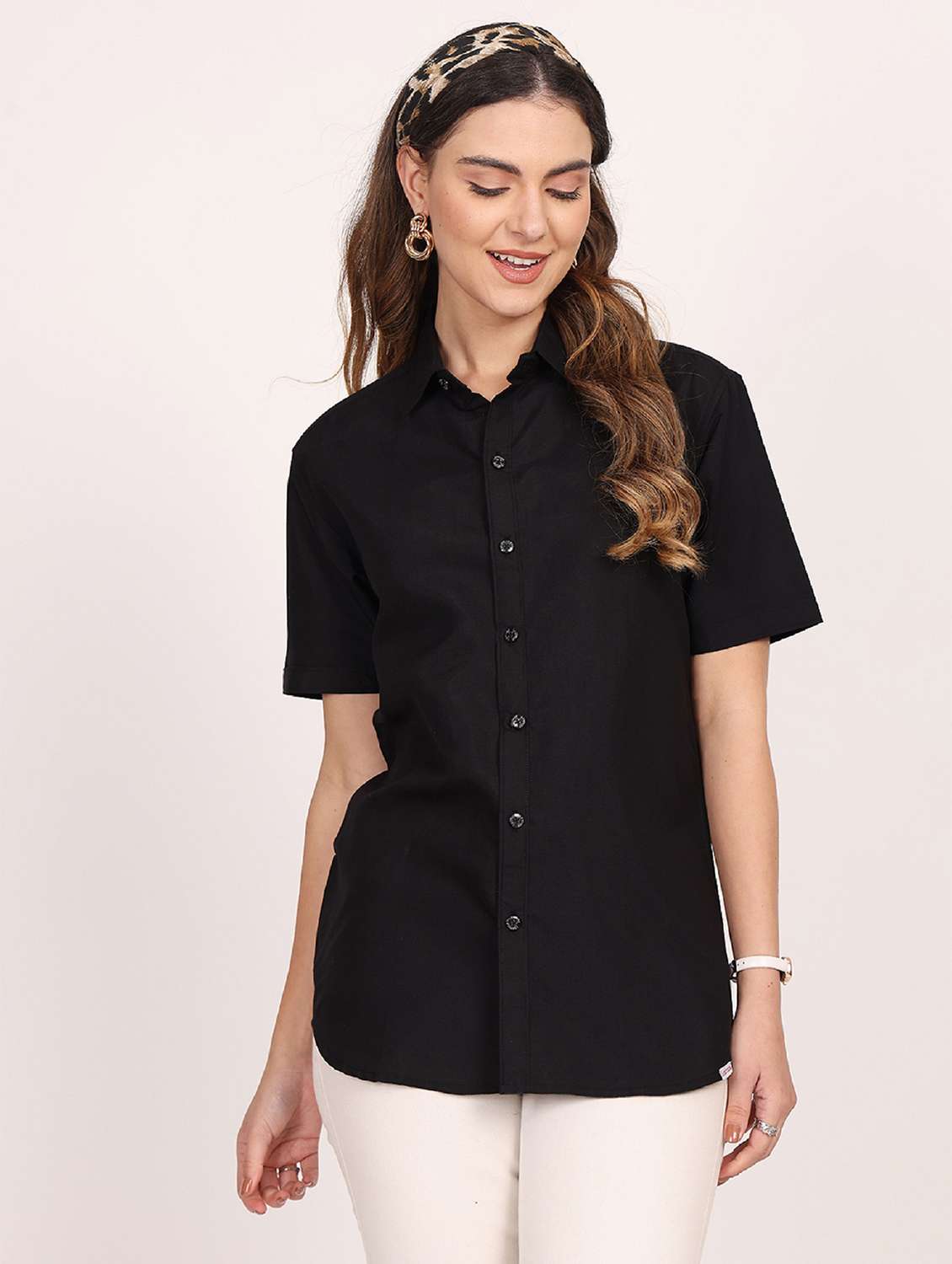 women solid short sleeve casual shirt