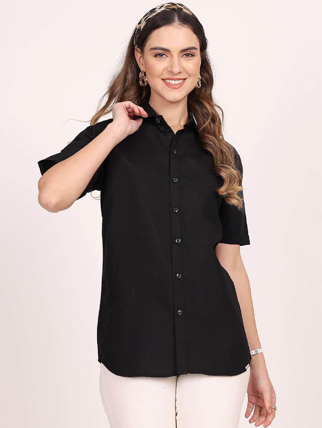 women solid short sleeve casual shirt - 21688703 -  Standard Image - 1