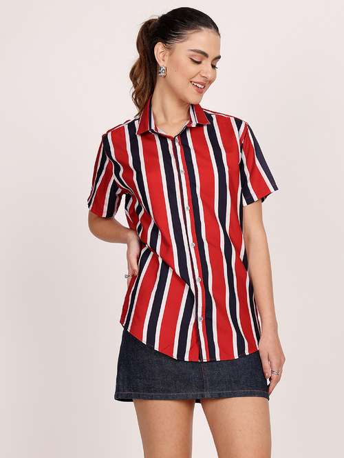 women striped short sleeve casual shirt - 21688706 - Standard Image - 0