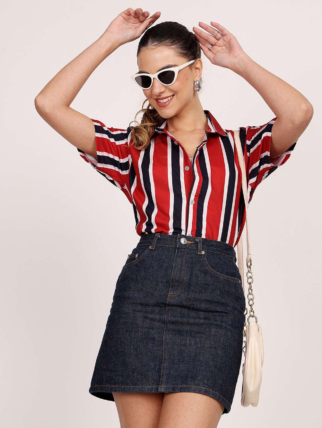 women striped short sleeve casual shirt - 21688713 -  Standard Image - 1