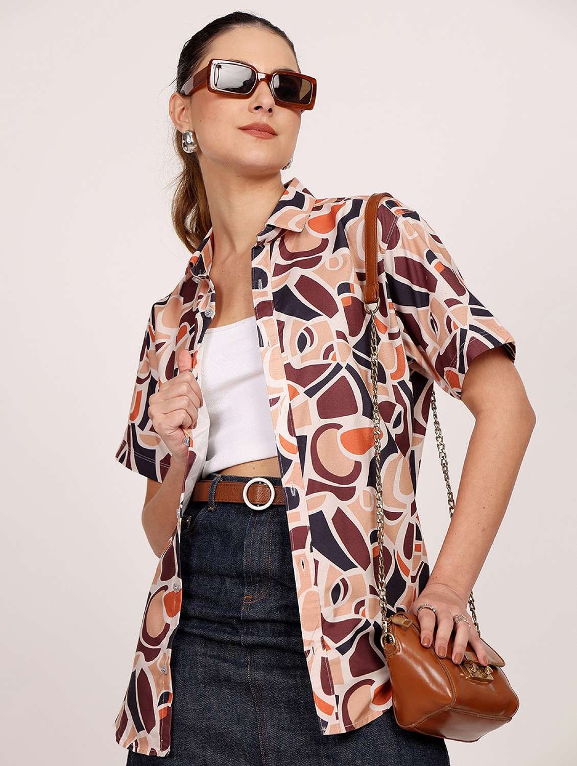 women printed short sleeve casual shirt - 21688716 - Standard Image - 1
