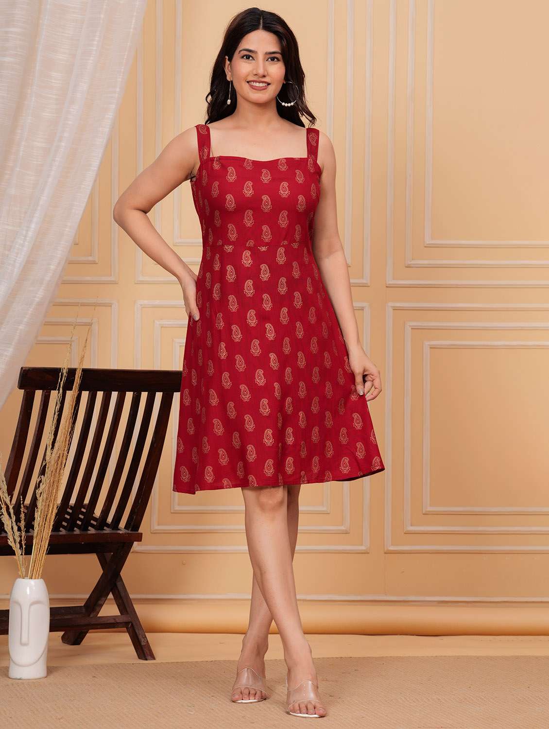 women printed sleeveless fit & flared dress - 21688720 -  Standard Image - 1