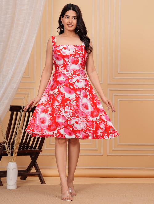 women printed sleeveless fit & flared dress - 21688725 - Standard Image - 0