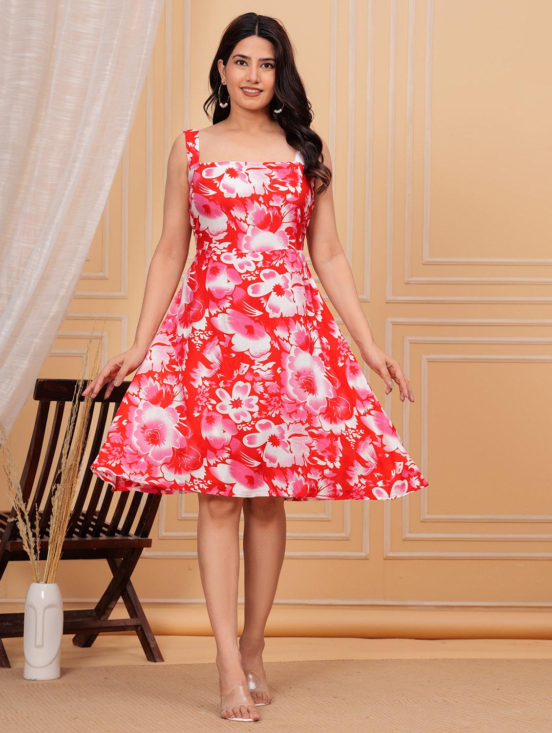 women printed sleeveless fit & flared dress - 21688725 - Zoom Image - 0