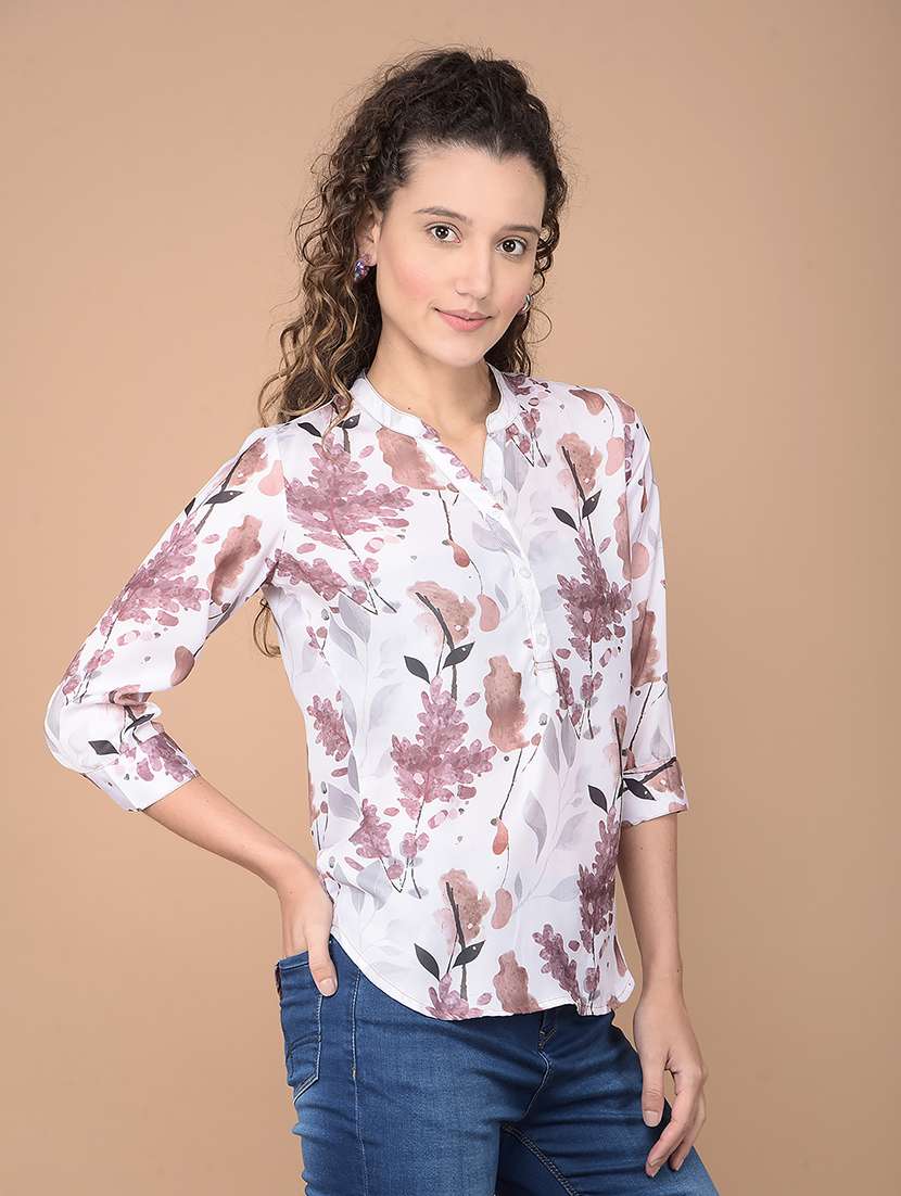 women printed mandarin neck regular top - 21688728 - Zoom Image - 0